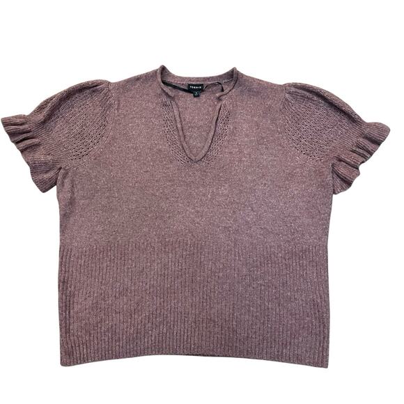 Torrid V Neck Elbow Sleeve Sweater 3X Ruffle Mauve Purple Classic Soft Casual - Picture 1 of 9